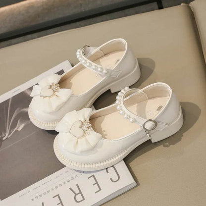 Girl Leather Shoes Mary Jane for Wedding Party Children Fashion Sweet Crown Bowknot Single Shoes Elegant Kid Princess Flat Shoes - Touchy Style