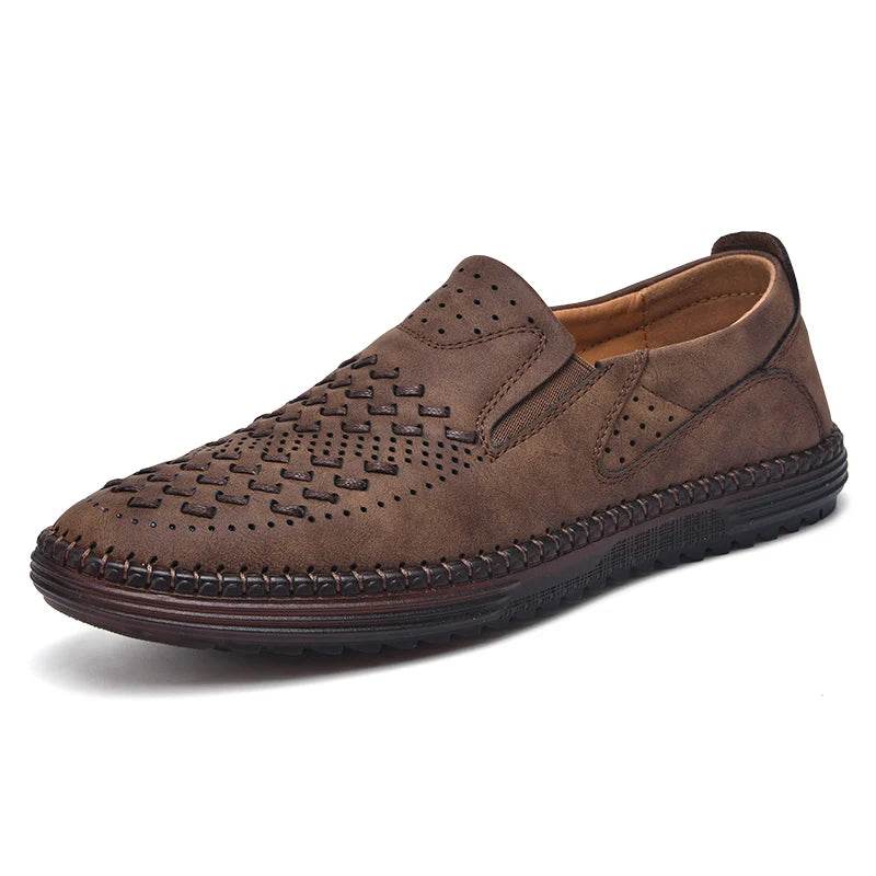 New Handmade Leather Men Shoes Design Fashion Sneakers Slip On Loafers Summer Breathable Casual Shoes Men Driving Flat - Touchy Style