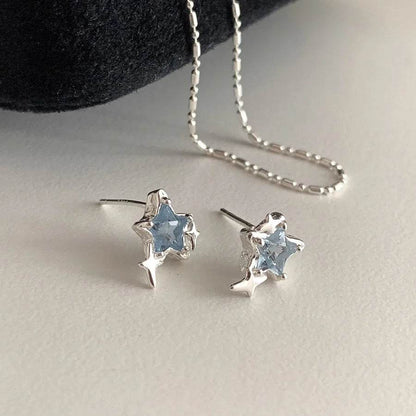 PANJBJ 925 Sterling Silver Stars Studs Hoop Earring for Women Crystal Trend Design Sweet Romantic Jewelry Gift Dropshipping - Touchy Style