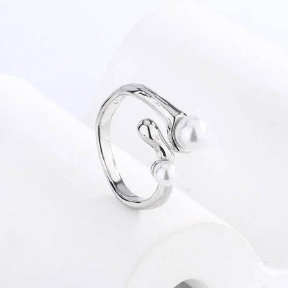 PANJBJ 925 Sterling Silver Imitation Pearl Ring for Women Irregular Branch Overlapping Versatile Sweet Jewelry Gift Dropshipping - Touchy Style