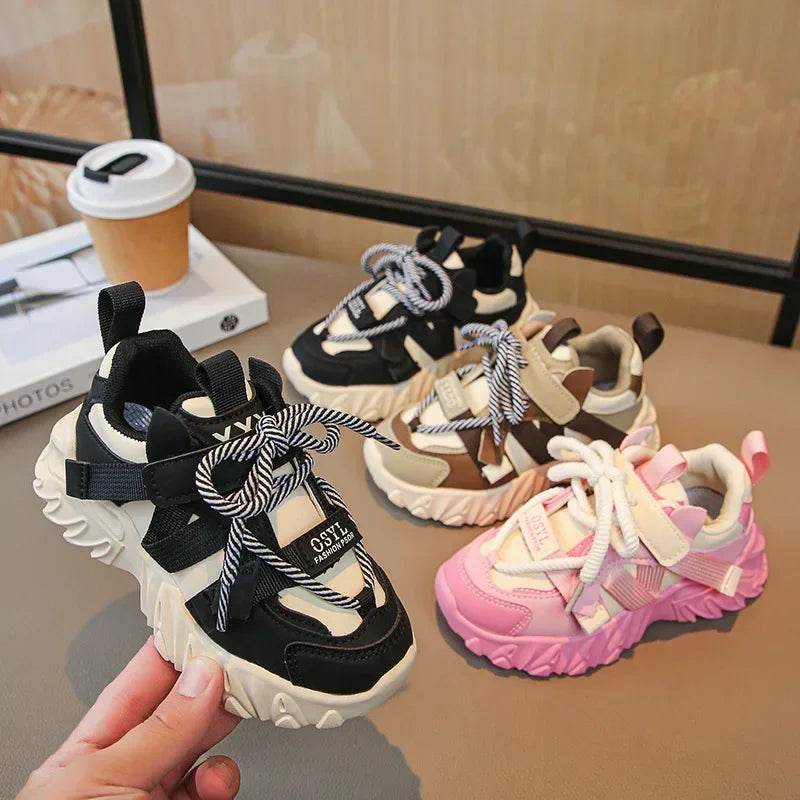 New Arrival Children Sneakers Pretty Silhouette Girl Running Shoes Pink Black Khaki Trendy Kids Shoes Boys Training Shoes G09212 - Touchy Style
