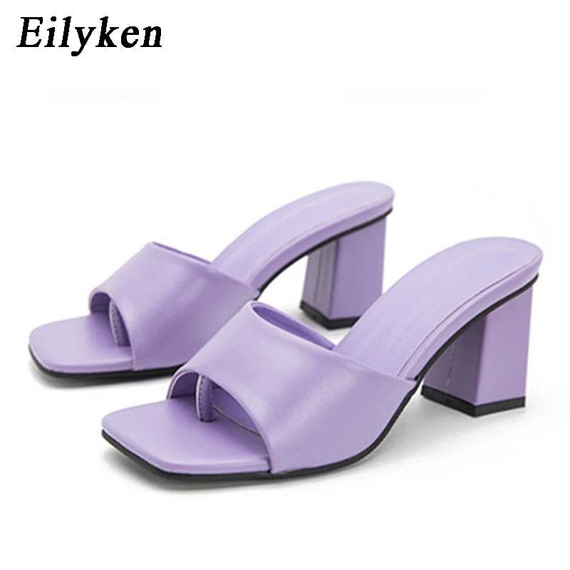 Purple Slipper Summer Outdoor Sandal Women Square High Heel Beach Slip On Flip Flop Slides Size 41 42 - Touchy Style