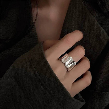 PANJBJ 925 Sterling Silve Love Heart Ring for Women Gift Wide Irregular Design Texture Adjustable Jewelry Gift Dropshipping - Touchy Style