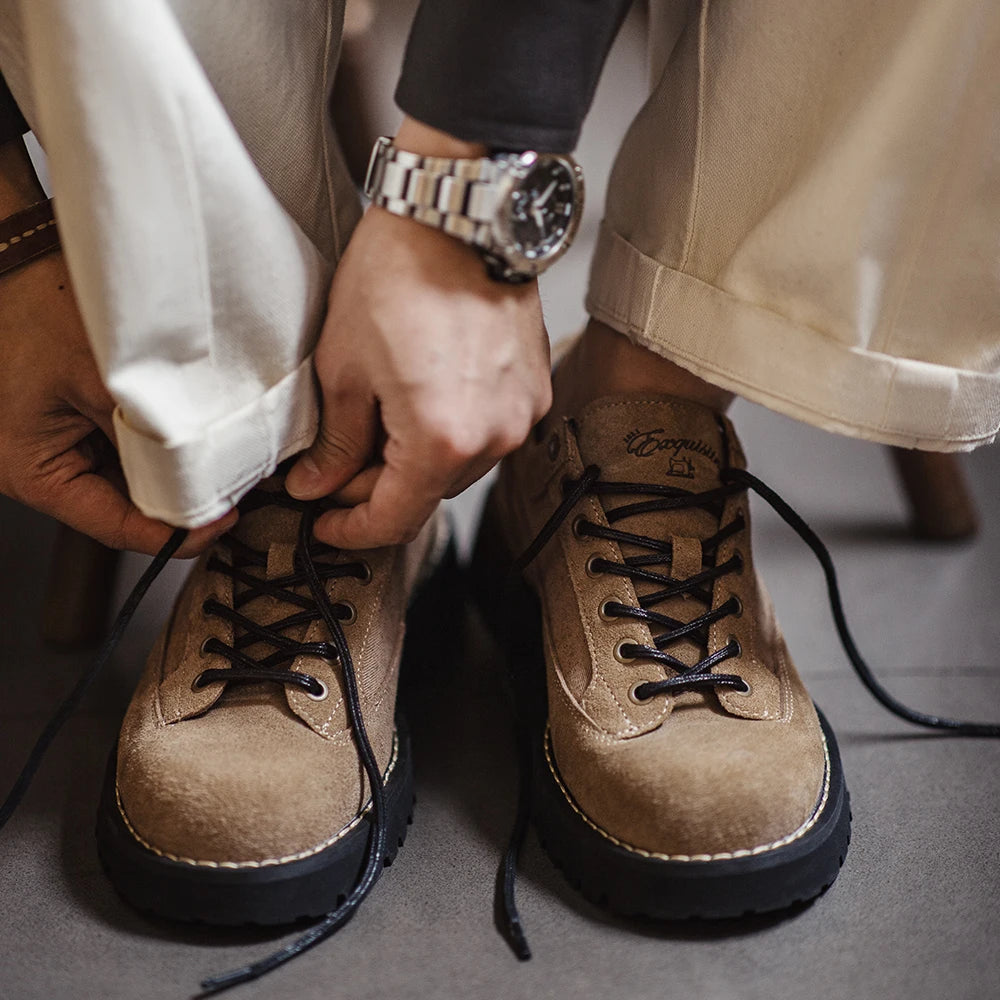 Maden Vintage Cow Suede Shoes Lace-up Thick-soled Low-cut Work Shoes Casual Leather Shoes for Men&