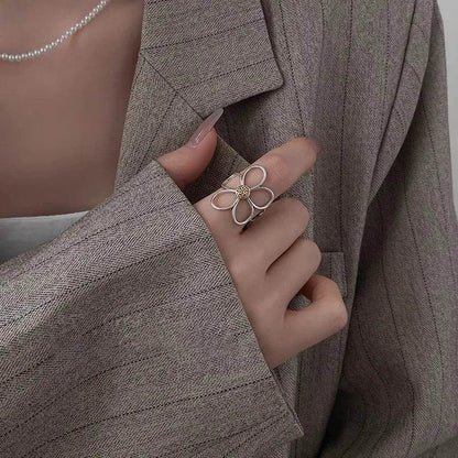 PANJBJ 925 Sterling Silve Flower Ring for Women Gift Hollow Out Design Retro Hip Hop Versatile Jewelry Party Gift Dropshipping - Touchy Style