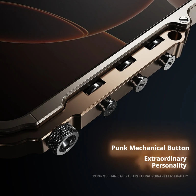 Cyberpunk Punk Mechanical Phone Frame Case For iPhone 16 15 14 13 Pro Max Plus Aluminum Alloy Metal Shockproof Bumper Cover