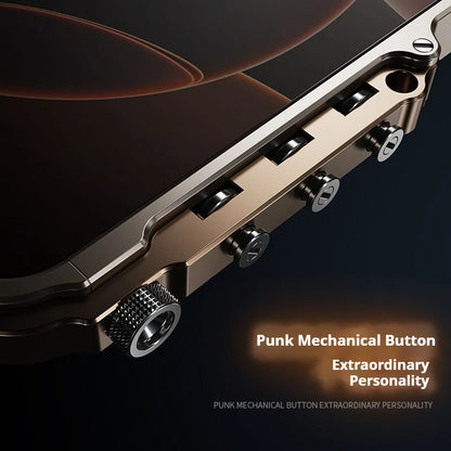 Cyberpunk Punk Mechanical Phone Frame Case For iPhone 16 15 14 13 Pro Max Plus Aluminum Alloy Metal Shockproof Bumper Cover