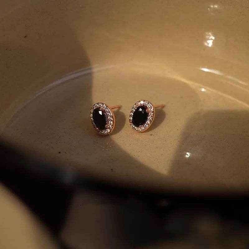 925 Sterling Silver Inlay Zircon Black Agate Earrings for Women High Quality Exquisite Jewelry Accessories - Touchy Style
