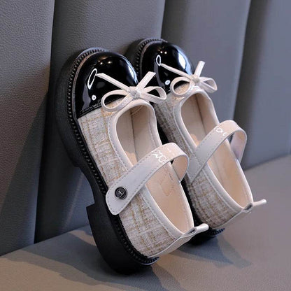 Girls Patchwork Black Leather Shoes Autumn Butterfly-knot Lolita Children Mary Janes Elegant Round Toe Comfort Kids Shoes H07164 - Touchy Style