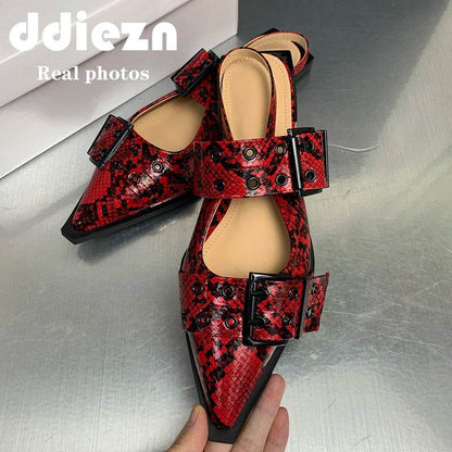 Female Shoes Elegant Low Heels Sandals Women Slides Beach Shallow Black Mules Summer Pointed Toe Ladies Sandals - Touchy Style