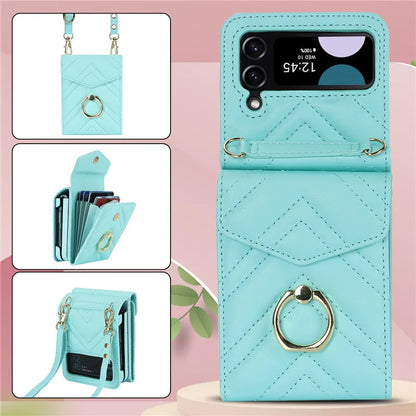 BCPC947 Cute Phone Cases for Galaxy Z Flip 5, Galaxy Z Flip 4, and Galaxy Z Flip 3 - Luxury Crossbody Leather Wallet Cover