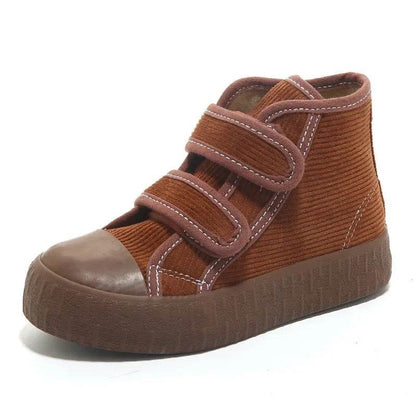 2024 Fashion Hook&amp;Loop Soft Corduroy Kids Sneakers School Casual All-match Children Girl Shoes High Top Autumn Boys Boots E08051 - Touchy Style