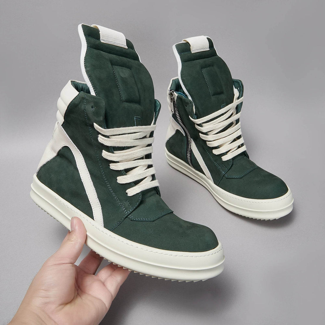 Brand Men Shoe Casual High Top Women Sneaker Leather Ricks Laces Green Geobasket Owens Zip Ankle Boot Designer Quality Flat Shoe - Touchy Style