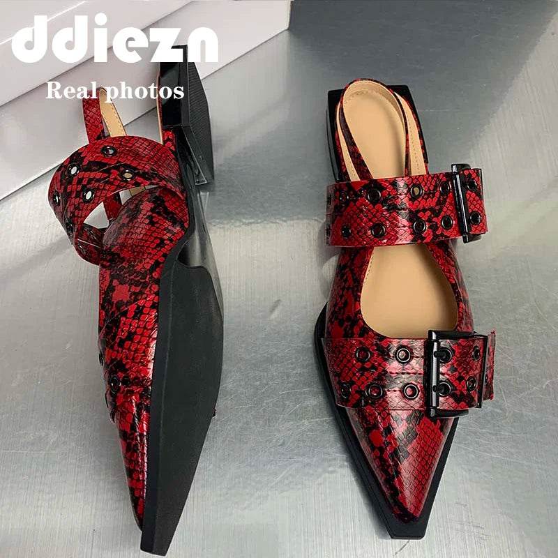 Female Shoes Elegant Low Heels Sandals Women Slides Beach Shallow Black Mules Summer Pointed Toe Ladies Sandals - Touchy Style