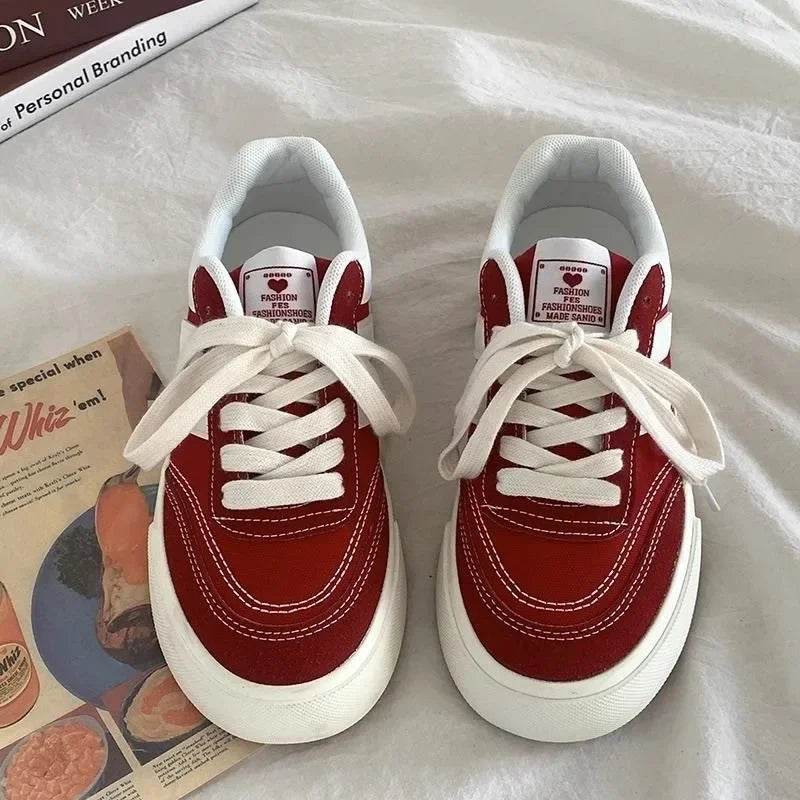 Autumn New Style Red Thick Sole Canvas Shoes Leisure Fashion Women&