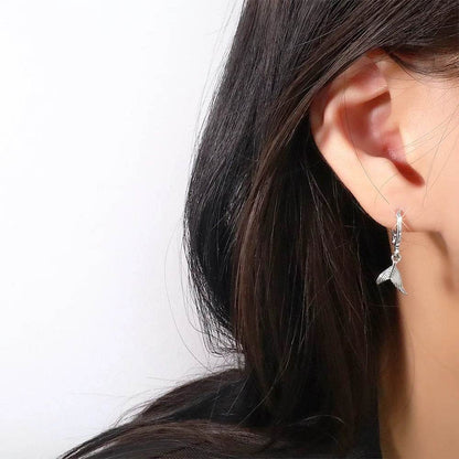 PANJBJ 925 Sterling Silver Whale Tail Hoop Earring For Women Irregular Design Simple Originality Jewelry Gift Dropshipping - Touchy Style