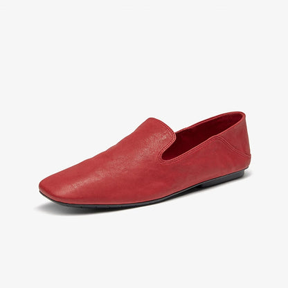 BEAUTODAY Casual Loafers Women Horse Leather Solid Slip-On Square Toe Flats Summer Shallow Boat Ladies Shoes Handmade 26259