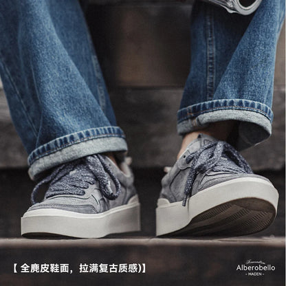 Maden 90S Retro Skateboarding Shoes Men Gray Casual Shoes Spring and Summer Breathable Versatile Sneakers Lace-up Rubber Sole