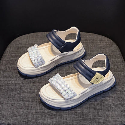 Genuine Leather Sandals Platform Wedges Women Open Toe Ladies Casual hook &amp; loop Beach Summer Shoes