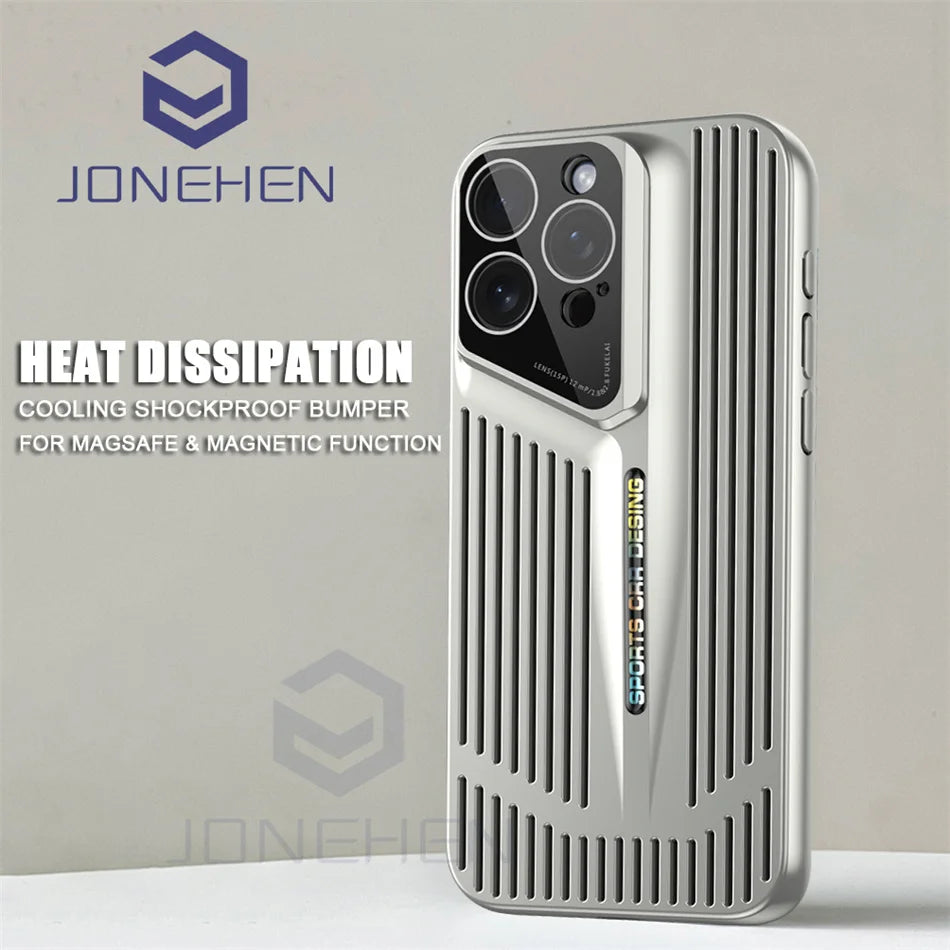 Luxury Heat Dissipation Blade Ultra thin Case For iPhone 15 14 13 12 16 Pro Max Skin Protection Fashion Shockproof Lens PC Cover