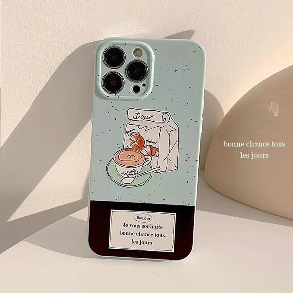 Cute Phone Cases For iPhone 16, 15, 14, 13, 12 Pro Max, 15 14 Plus - Coffee Toast Bread Dessert Art Cover - IC8480 - Touchy Style