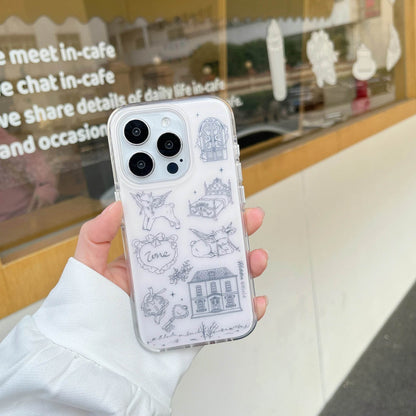 Cute Phone Cases For iPhone 16, 15, 14, 13 Pro Max - Matte Double Layer Goat &amp; House Sketch - Cover With Wrist Chain - PC5040 - Touchy Style