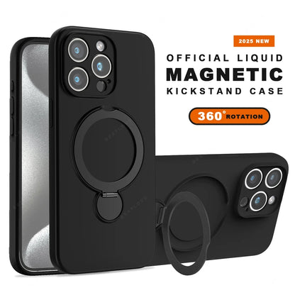 For Magsafe Stand Phone Case For iPhone 16 Plus 13 14 15 16 Pro Max Liquid Silicone Magnetic Charge Holder Protector Soft Cover