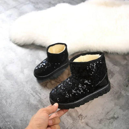Comfortable Children Snow Boots for Girls Furry Overshoes Winter Keep Warm Soft Platform Boots Kids New Bling Party Shoes H07073 - Touchy Style
