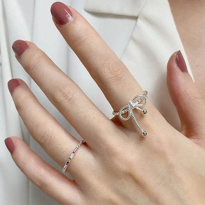 925 Sterling Silver Finger Ring Charm Jewelry - Bowknot Hollow Out Lines - R0030 - Touchy Style