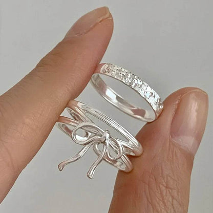 Finger Ring Charm Jewelry - Silver Color Bowknot - Double Layer Hollowing Out - R1420 - Touchy Style
