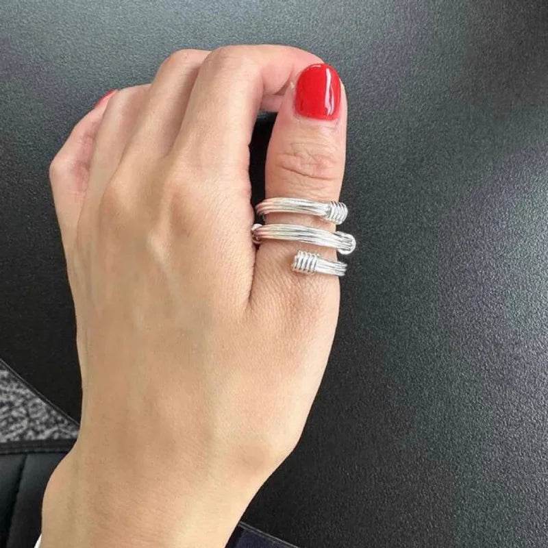 PANJBJ 925 Sterling Silver Weave Texture Rings For Women Twine Three Layers Trend Design Originality Jewelry Gift Dropshipping - Touchy Style