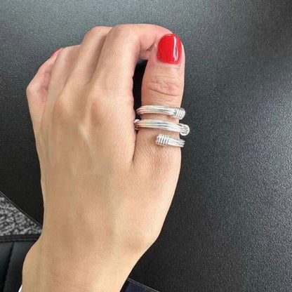 PANJBJ 925 Sterling Silver Weave Texture Rings For Women Twine Three Layers Trend Design Originality Jewelry Gift Dropshipping - Touchy Style