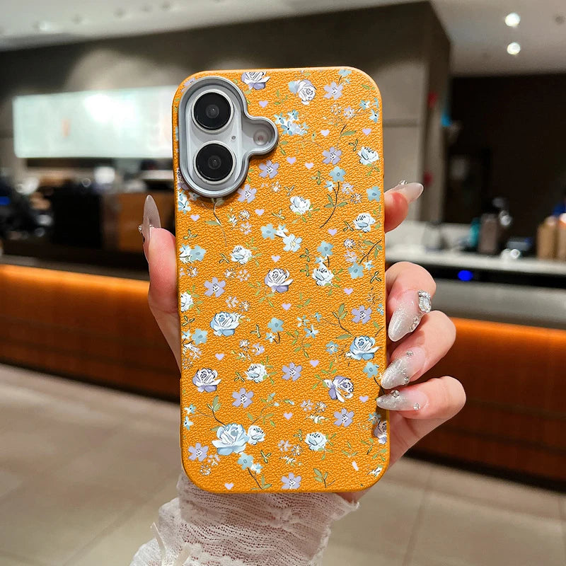 Blue Rose Flower Print Phone Case For iPhone 15 Case iPhone 16 14 13 12 Pro Max 14 Plus 11 Shockproof Leather Texture TPU Cover