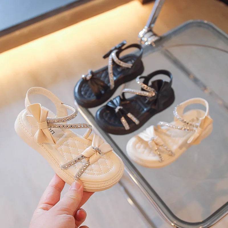 Children Princess Shoes Baby Girls Flat Bling Leather Sandals Fashion Sequin Soft Kids Dance Party Sparkly Shoes Crystal F05214 - Touchy Style