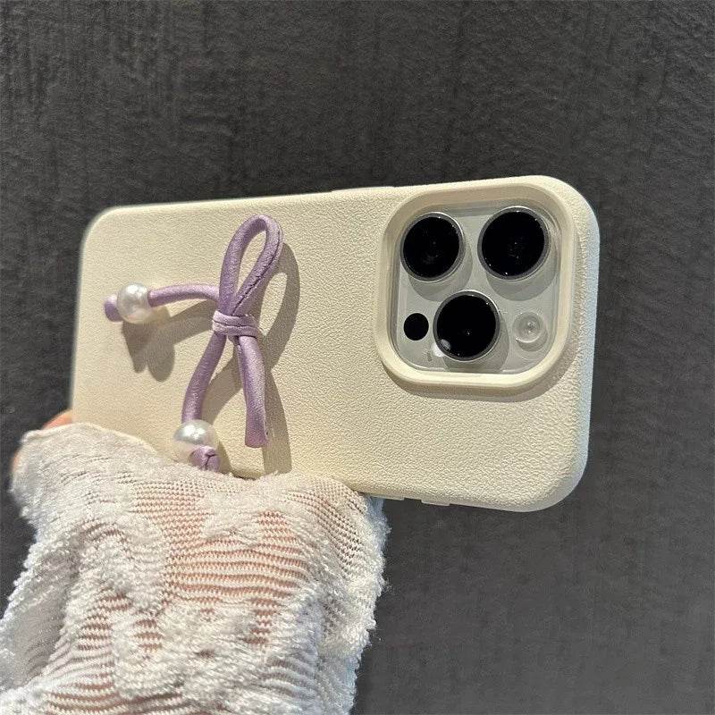 Cute Phone Cases For iPhone 16, 15, 14, 13, 12 Pro, 11 Plus, 11 Pro Max - 3D Pearl Bowknot PU Soft Cover - PC0220 - Touchy Style
