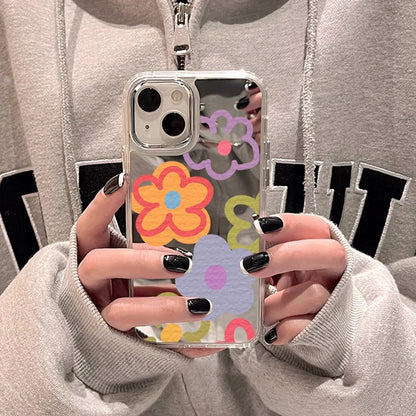 Flower Mirror Phone Case For iPhone 14 Pro Case for iPhone 13 11 12 15 16 Pro Max X XS XR Shockproof Silicone Cover Girl Shell