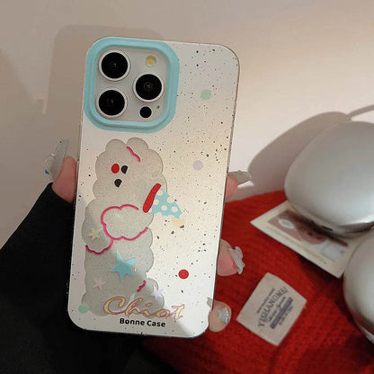 Cute Phone Cases For iPhone 16, 15, 14, 13, 12, 11 Pro Max, 15 Plus - Glitter Lazy Party Puppy - Transparent Cover - IC4011 - Touchy Style