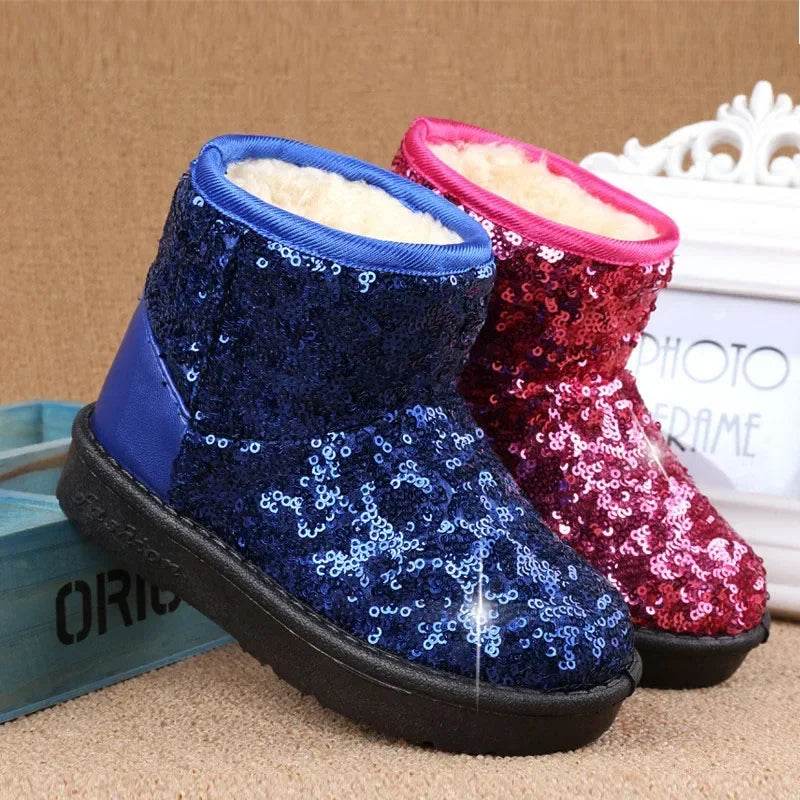 Comfortable Children Snow Boots for Girls Furry Overshoes Winter Keep Warm Soft Platform Boots Kids New Bling Party Shoes H07073 - Touchy Style