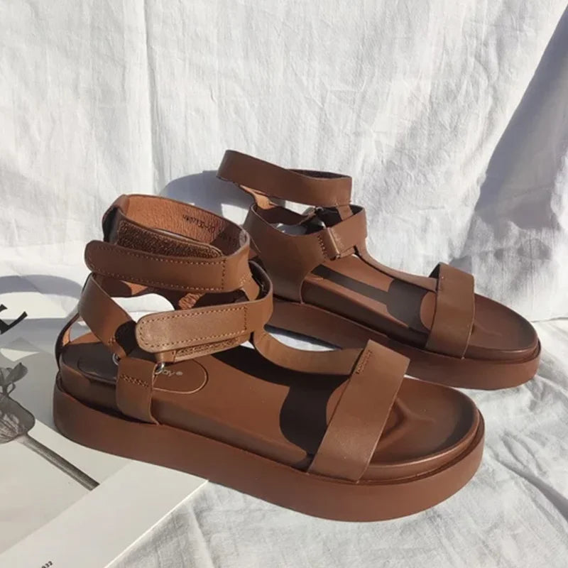 BeauToday Gladiator Sandals Women Genuine Calfskin Leather Open Toe T-Strap Thick Sole Summer Ladies Shoes Handmade 07130S