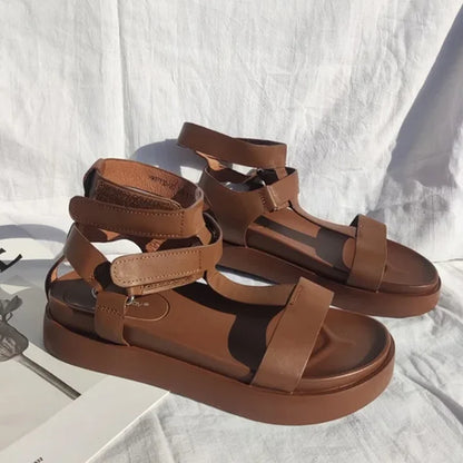 BeauToday Gladiator Sandals Women Genuine Calfskin Leather Open Toe T-Strap Thick Sole Summer Ladies Shoes Handmade 07130S