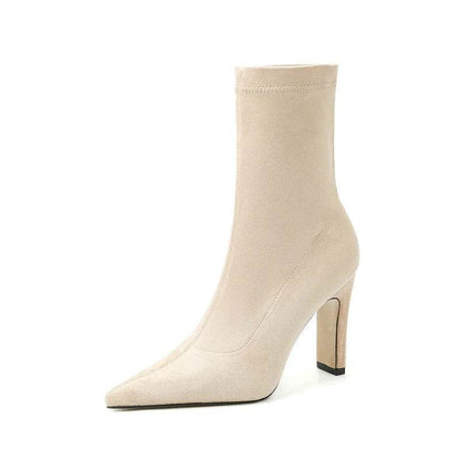 Winter Thick Heel Sock Flock Women Boots Pointed Toe Ankle Booties Sexy Female Shoes Plus Size 34-42 - Touchy Style