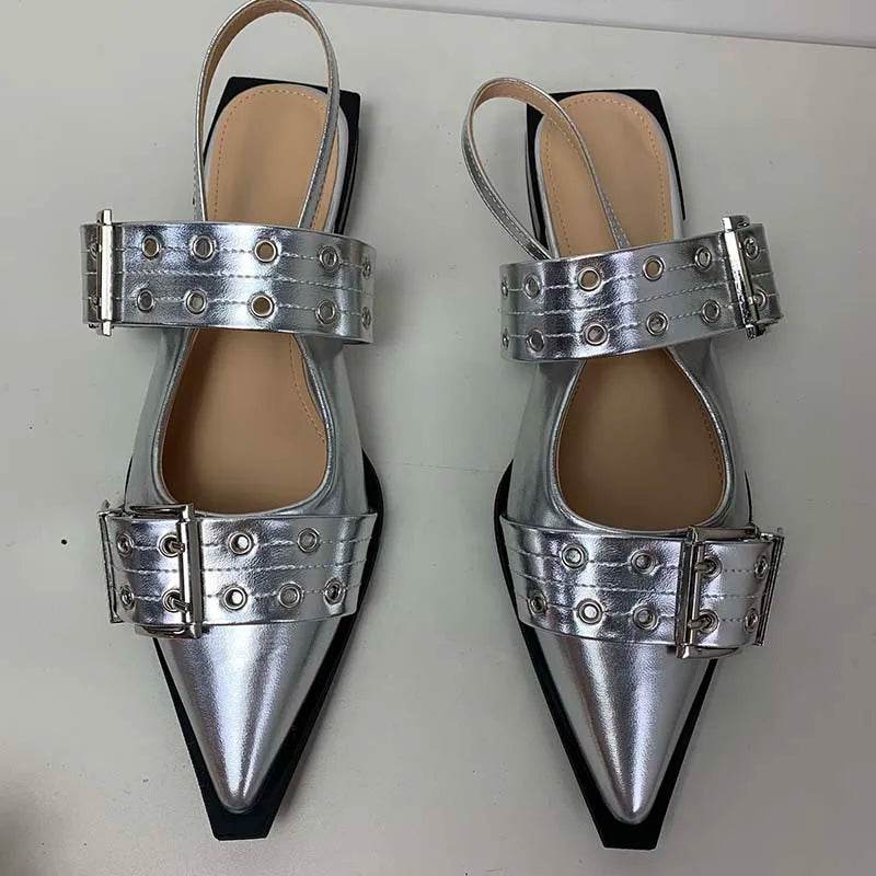 Women Gladiator Sandals Low Heels Shoes Gold Mules Designer Fashion Ladies Shoes For Slides Pointed Toe Casual Female Slippers - Touchy Style