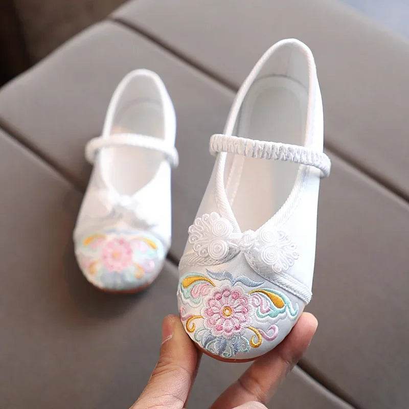 Handmade Embroidery Kids Shoes Chinese Style Cloth Surface Shoes for Girls Elegant Traditional Flower Pattern Hanfu Shoes F01173 - Touchy Style