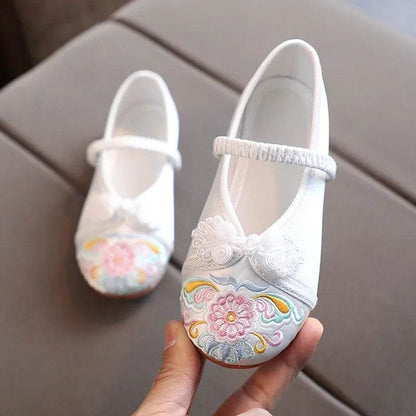 Handmade Embroidery Kids Shoes Chinese Style Cloth Surface Shoes for Girls Elegant Traditional Flower Pattern Hanfu Shoes F01173 - Touchy Style