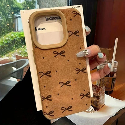 Cute Phone Cases For iPhone 16 15 14 Pro Max XS X XR 11 12 13 15 16 Plus - Simple Hearts Dots Bow Pattern - Leather Cover - Touchy Style