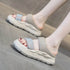 Crystal Genuine Leather Slippers Women Thick Sole Summer Height Increasing Casual Shoes Wedges Platform Slides - Touchy Style