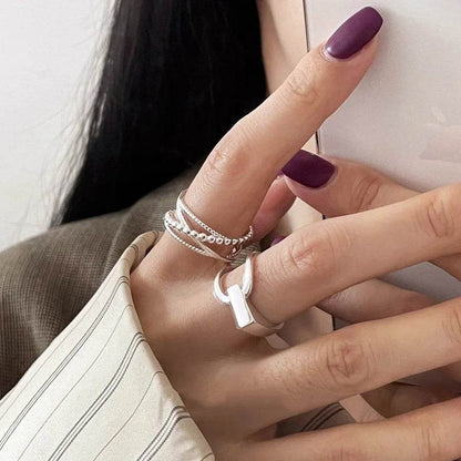 PANJBJ 925 Sterling Silver Overlapping Rings For WomenHollow out Bead Geometry Trend Design Versatile Jewelry Gift Dropshipping - Touchy Style