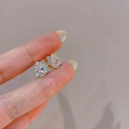 French Exquisite Small Zircon Water Droplet 925 Sterling Silver Plated 14K Gold Earrings for Women Wedding Party Jewelry - Touchy Style