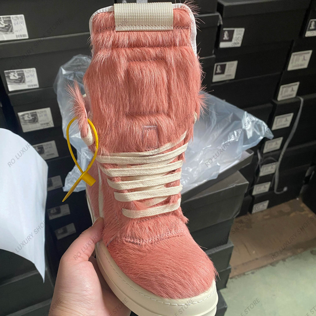 Casual Designer Horse Fur Women Ankle Boot High Top Men Sneaker Leather Geobasket Pink Zipper Quality Thick-sole Platform Shoe - Touchy Style