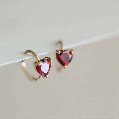 925 Sterling Silver Plated 14K Gold French Zircon Heart Earrings for Women Sweet Temperament Party Jewelry Accessories - Touchy Style